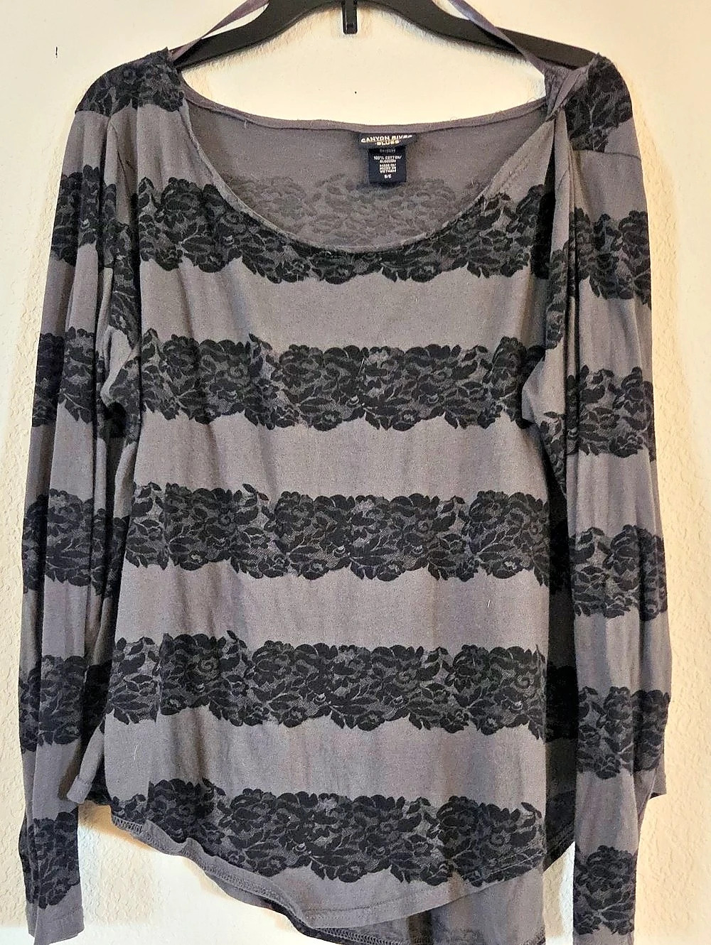 Canyon River Blues Floral Lace Stripe Long Sleeve Top Size S/C